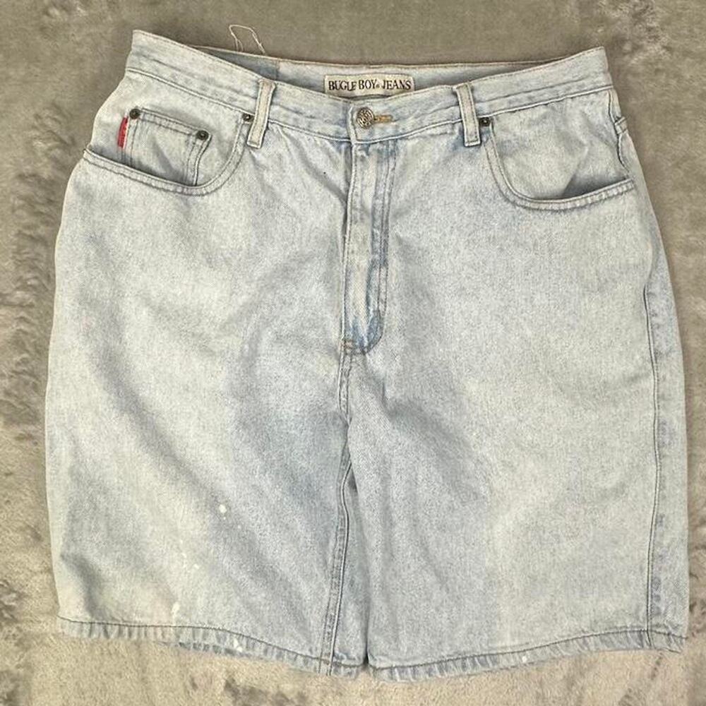 Vintage Bugle Boy Light Wash Blue Denim Jorts Size 34W